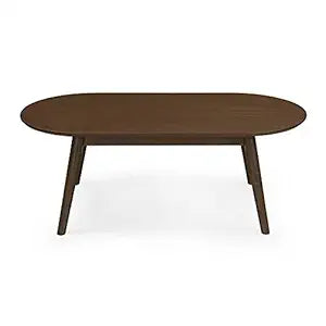 Umark Solid Wood Oval Shape Coffee Center Table Dining End Table, Walnut