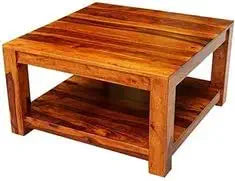 Umark Contemporary Solid Wooden Colonial Coffee Table, Honey Finish