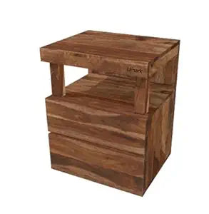 Umark Sheesham Wood Bedside End Sofa Side Table with 2 Drawers, Brown