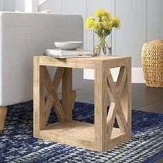 Umark Sheesham Wood Sofa Side End Table with Shelf Storage, Natural