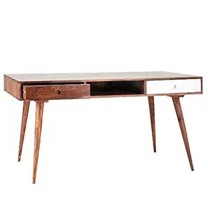 Umark Solid Sheesham Wood Study & Computer Desk with 2 Drawers, Honey