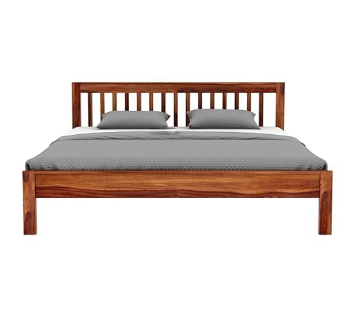 Solid Sheesham Wood Queen Size Bed - Natural Finish - front view