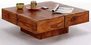 Umark Contemporary Sheesham Wood Square Center Coffee Tea Table, Honey