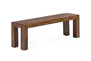 Umark Solid Sheesham Wood 4-Seater Dining Bench, Walnut Brown Finish