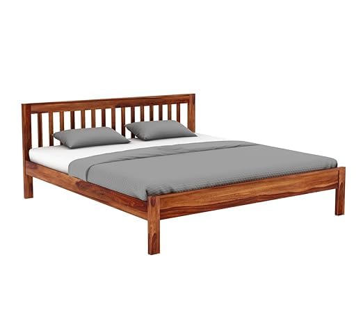 Solid Sheesham Wood Queen Size Bed - Natural Finish - angle view