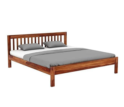 Solid Sheesham Wood Queen Size Bed - Natural Finish - angle view