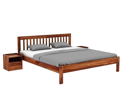 Solid Sheesham Wood Queen Size Bed - Natural Finish - detail view
