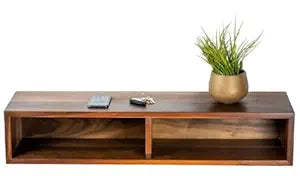 Umark Modern Oak Wood Floating Wall Console Table with Shelves, Dark