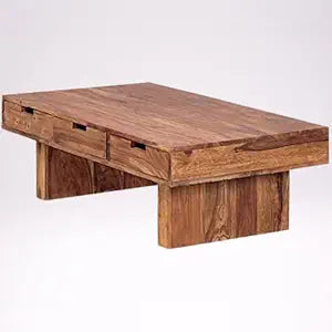 Umark Sheesham Wood Rectangular Center Table with 6 Drawers, Brown