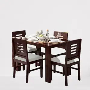 Umark Solid Sheesham Wood 4-Seater Dining Table Set with Chairs, Walnut