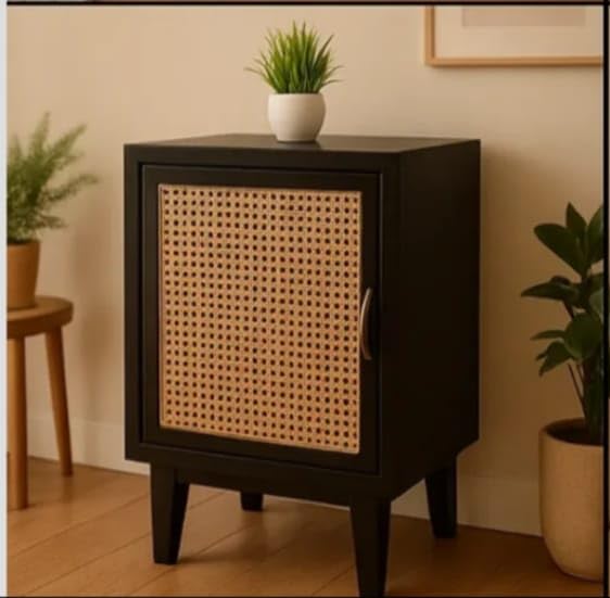 Modern Rattan Cabinet Side Table - main view