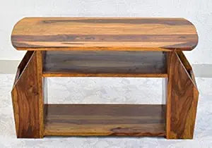 Umark Bella Solid Sheesham Wood Side Table & Magazine Rack, Natural Teak