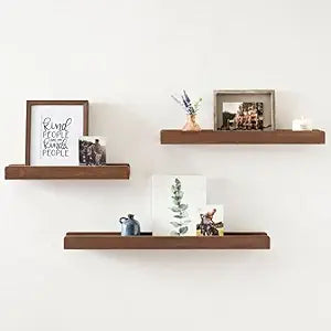 Umark Rustic Sheesham Wood Floating Wall Shelves Set of 3, Medium Brown