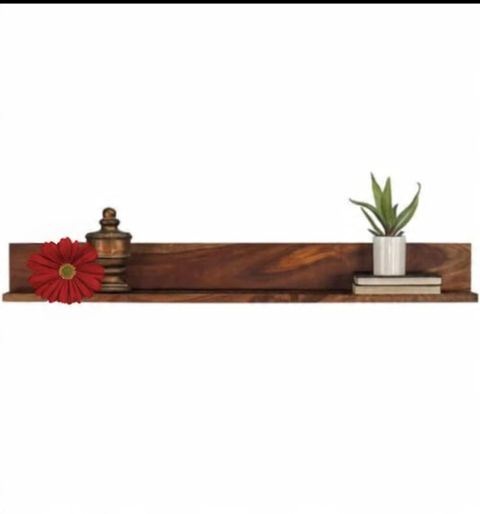 Solid Wood Floating Wall Shelf - Walnut Finish - front view with decor