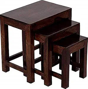 Umark Solid Wood Nesting Tables & Stools Set of 3, Walnut Brown