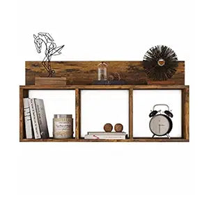 Umark Rustic Triple Cubed Floating Wall Mount Shelf, Brown Finish