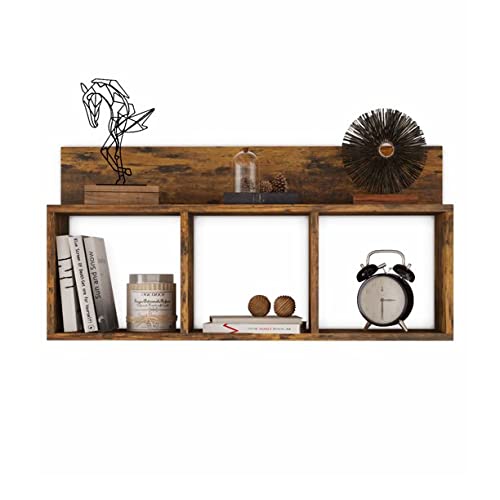 Umark Rustic Triple Cubed Floating Shelf with Ledge - Wall Mount