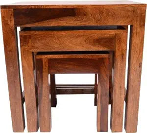 Umark Sheesham Wood Nesting Tables & Stools Set of 3, Brown Finish