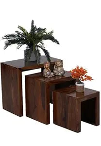 Umark Solid Wood Modern Nesting Side Tables Set of 3, Dark Brown