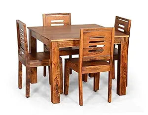 Umark Solid Wood 4-Seater Dining Table Set with 4 Chairs, Honey Finish