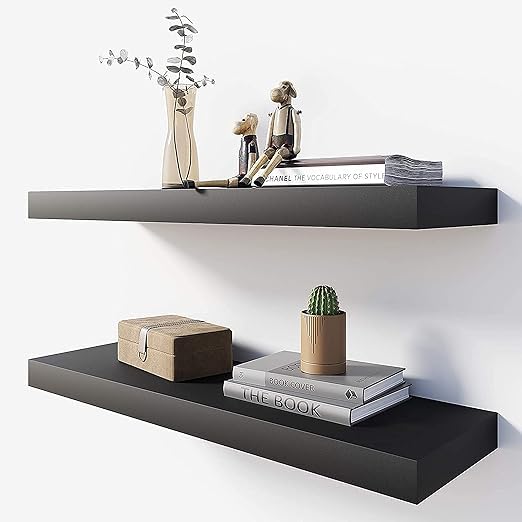 Umark Sheesham Wood Floating Wall Shelf - Dark Brown, Handmade