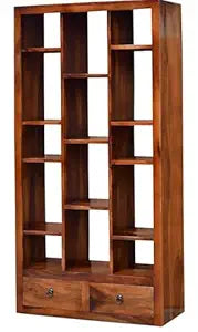Umark Wooden Display Unit Bookshelf with Compartments & Drawers, Honey