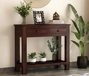 Umark Solid Wood Console Entryway Table with 2 Drawers & Shelf, Dark Brown