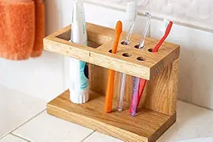 Umark Wooden Toothbrush & Toothpaste Holder Stand for Bathroom Storage