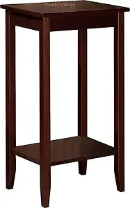 Umark Solid Sheesham Wood Tall End Table with Lower Shelf, Brown