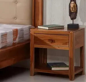 Umark Wooden Bedside End Table Nightstand with 1 Drawer, Natural Teak