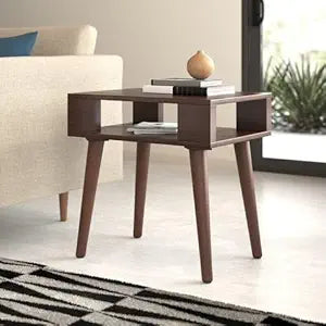 Umark Mid-Century Modern Wooden Side Table with Drawer, Walnut Brown