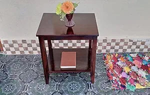 Umark Sheesham Wood End Side Table with Lower Shelf Storage, Brown