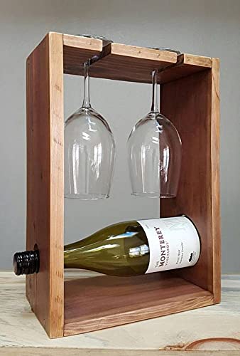 Umark Sheesham Wood Mini Bar Cabinet with Wine Glass Holder - Walnut