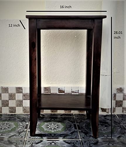 Solid Sheesham Wood Tall Side Table - Honey Finish - additional view