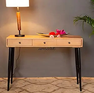 Umark Sheesham Wood Writing Study Computer Desk, Natural & Black