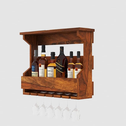 Umark Rustic Wall Mounted Wine Rack with Glass Holder, Wooden Liquor