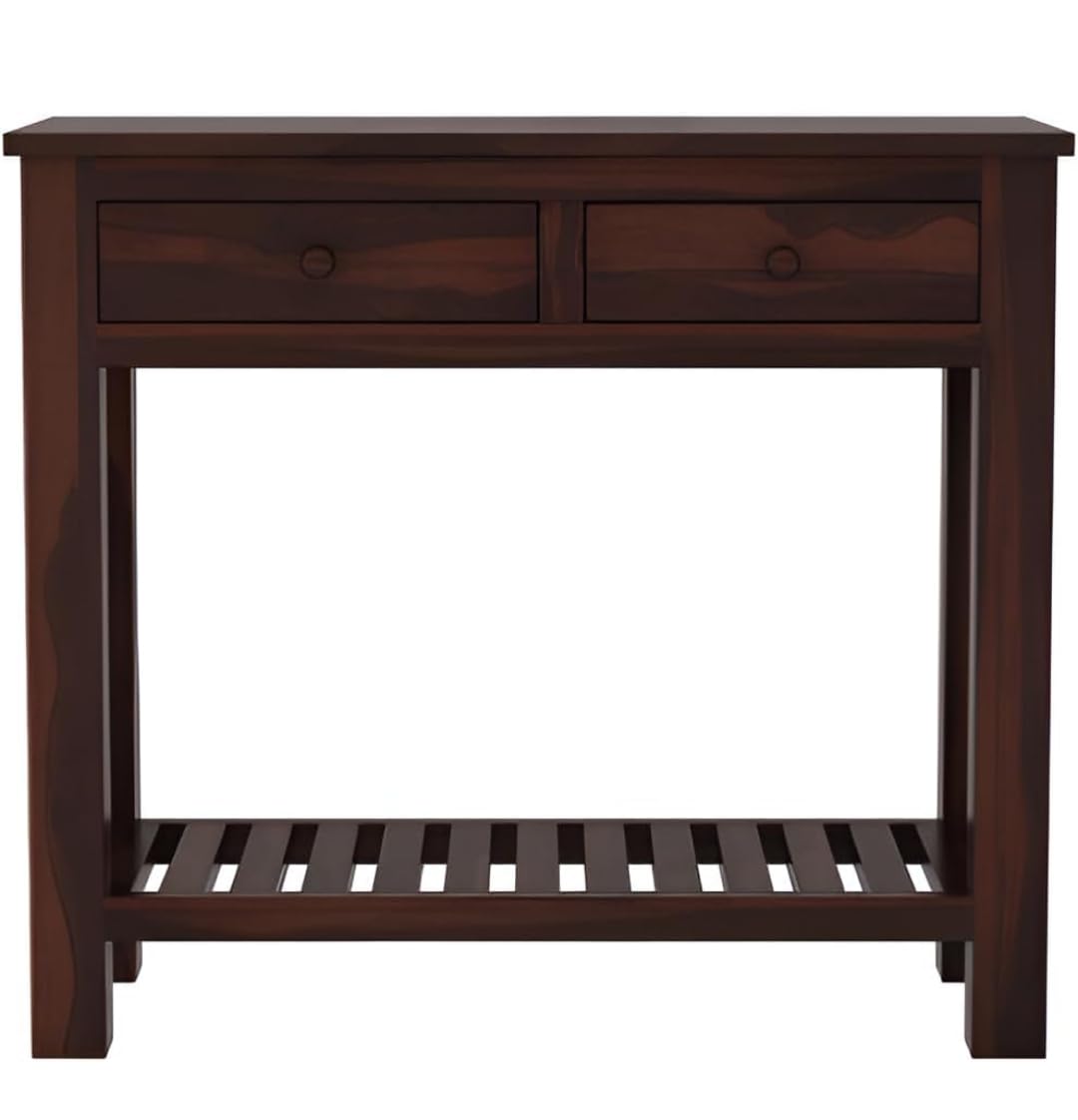 Umark Console Table with 2 Drawers, Solid Wood Entryway Table, Dark