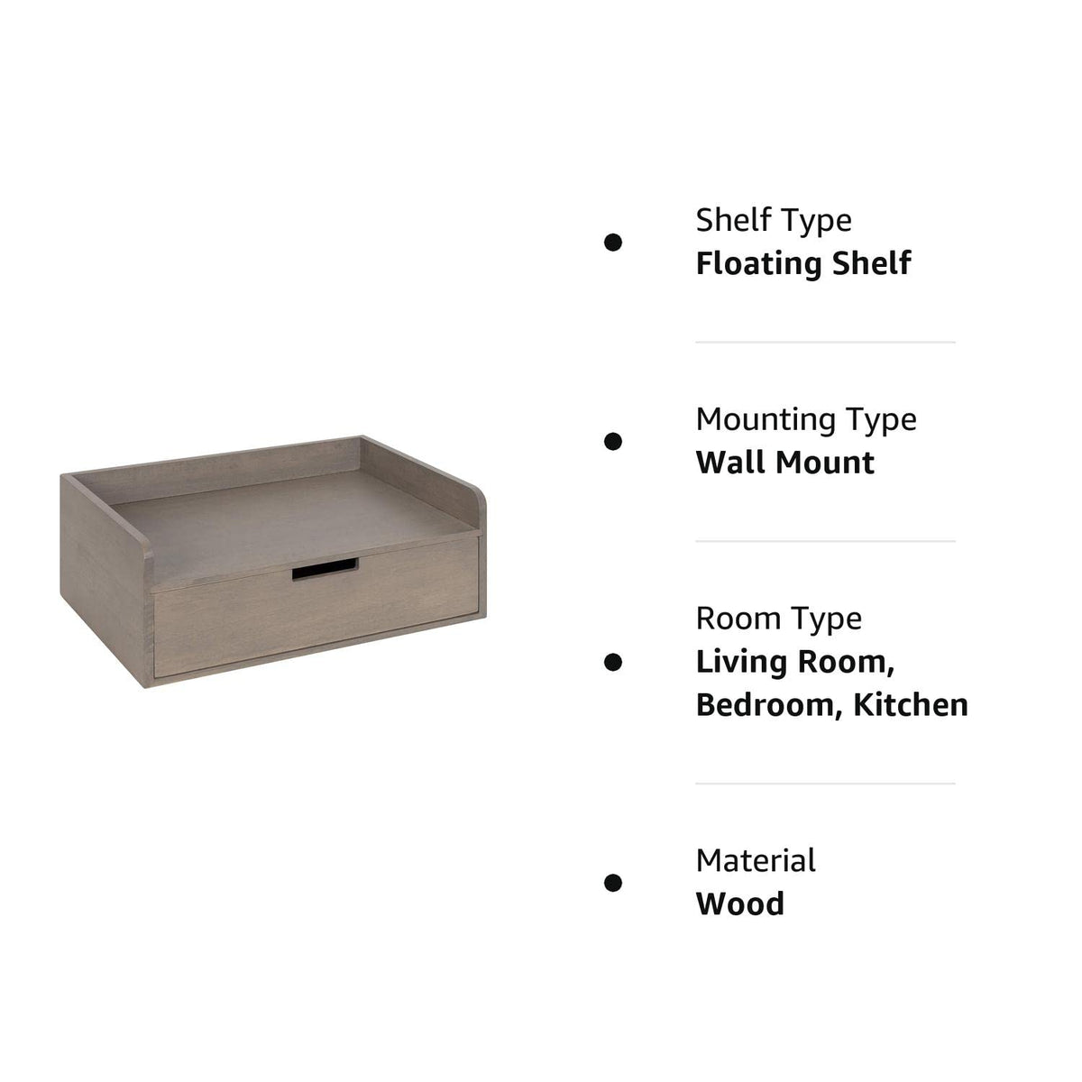 Floating Wall Shelf Side Table with Drawer - Grey - additional view
