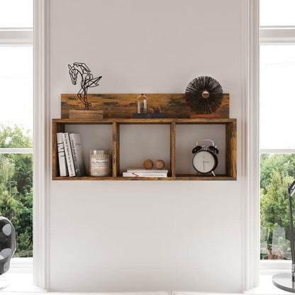 Umark Rustic Triple Cubed Floating Shelf with Ledge - Wall Mount