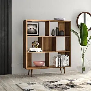 Umark Mid-Century Cube Sheesham Wood Bookcase Storage Shelves, Honey