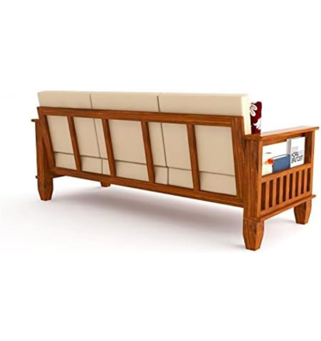 Wooden 3-Seater Sofa with Storage Arms - additional view