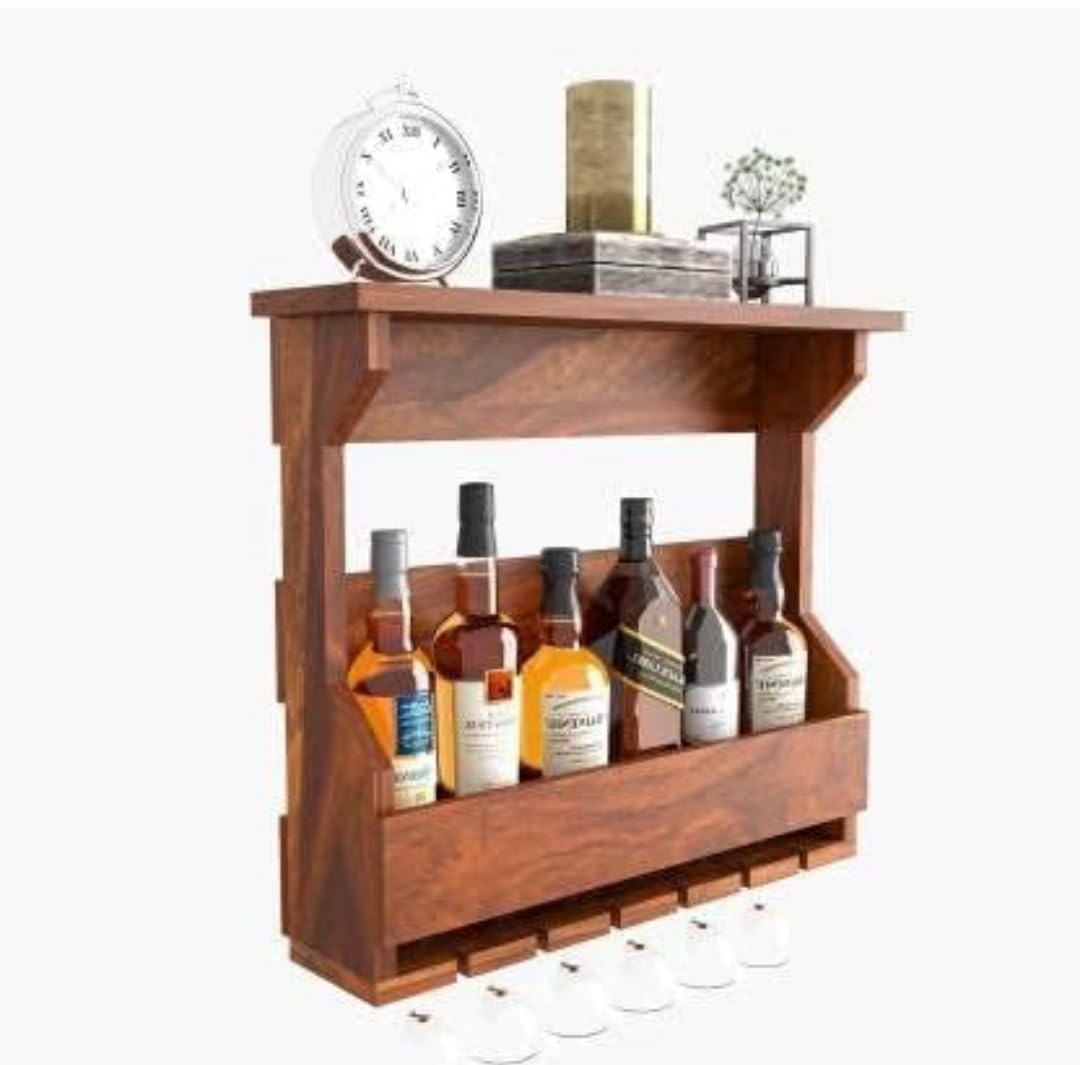 Umark Rustic Wall Mounted Wine Rack with Glass Holder, Wooden Liquor