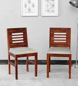 Umark Sheesham Wood Dining Chairs with Cushion (Set of 2), Natural Brown
