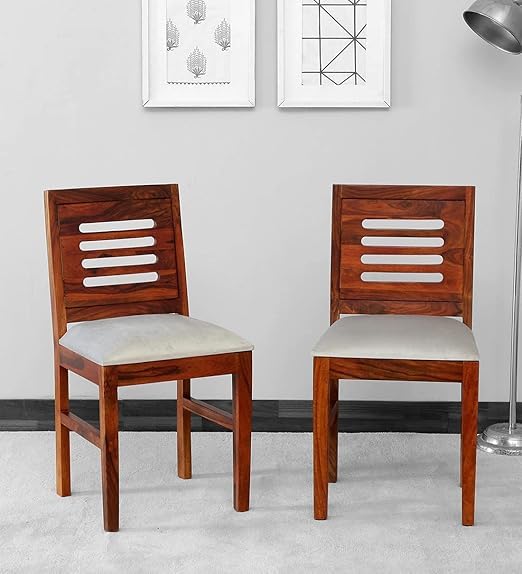 Umark Sheesham Wood Dining Chairs with Cushion - Set of 2, Natural Brown