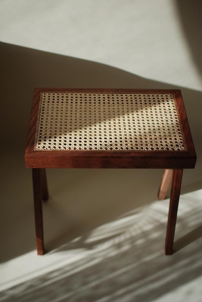 Wooden Side Table with Rattan Cane Top - additional view