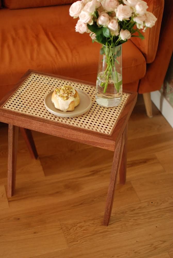 Wooden Side Table with Rattan Cane Top - additional view