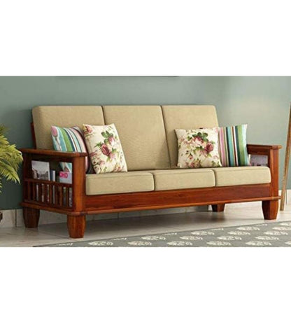 Wooden 3-Seater Sofa with Storage Arms - main view