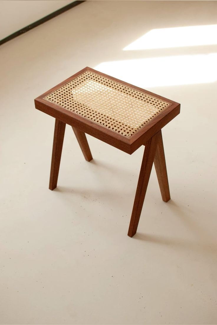 Umark Wooden Side Table with Rattan Cane Webbing Top, Brown