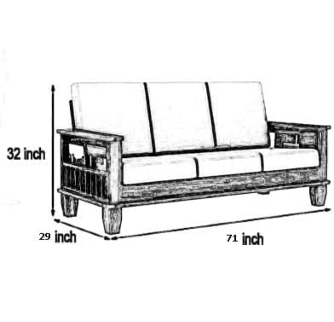 Wooden 3-Seater Sofa with Storage Arms - additional view