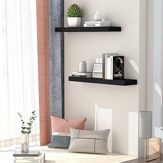 Umark Sheesham Wood Floating Wall Shelf - Dark Brown, Handmade